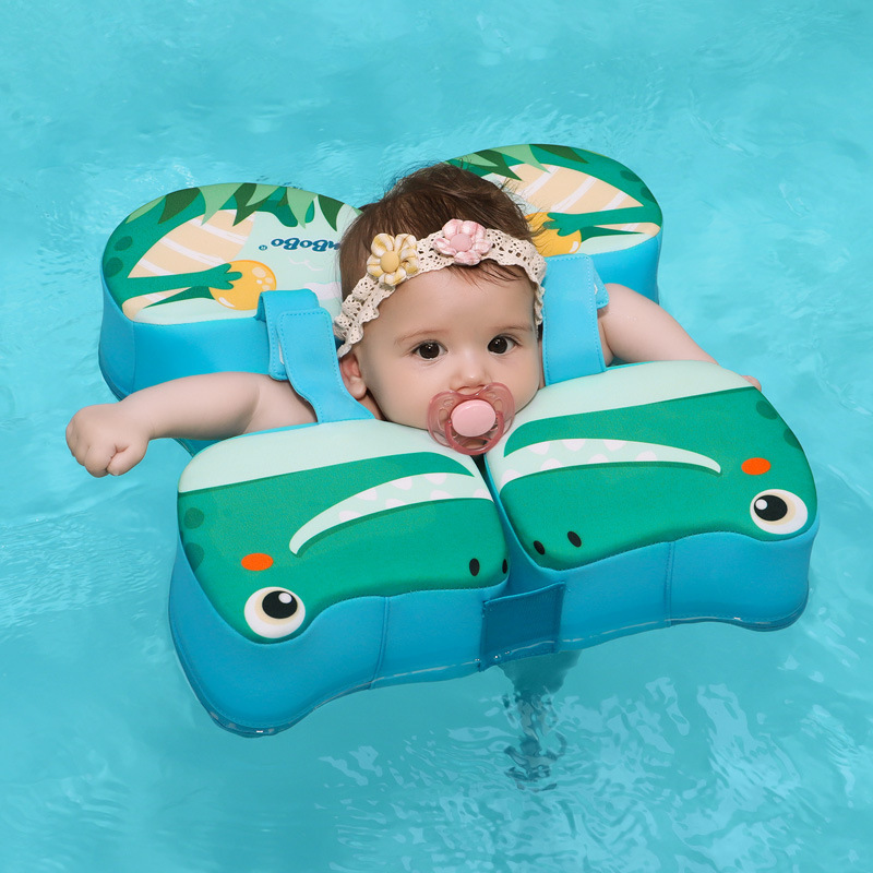 2022升级免充气婴儿游泳圈可爱卡通鳄鱼造型腋下圈宝宝肩带式腋圈