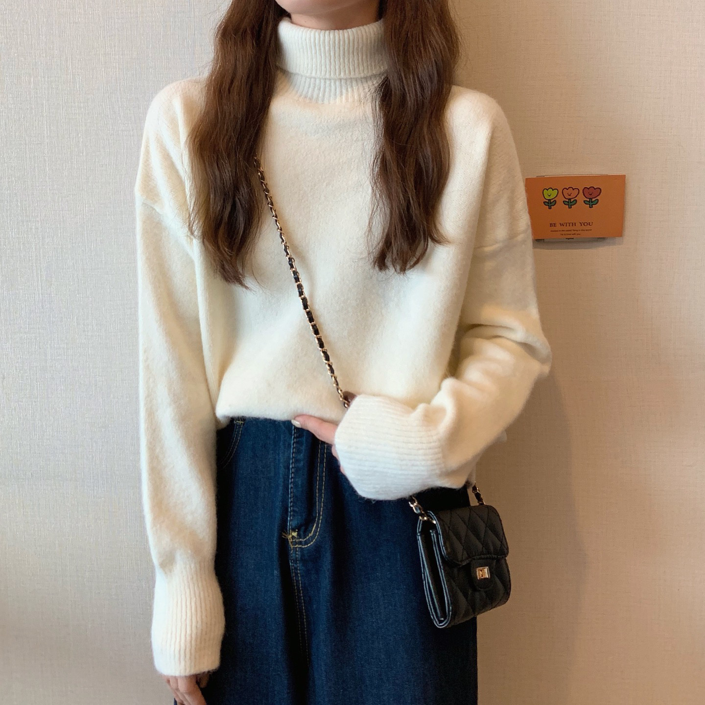 高领毛衣女秋冬新款2022宽松外穿加厚白色内搭打底针织衫上衣