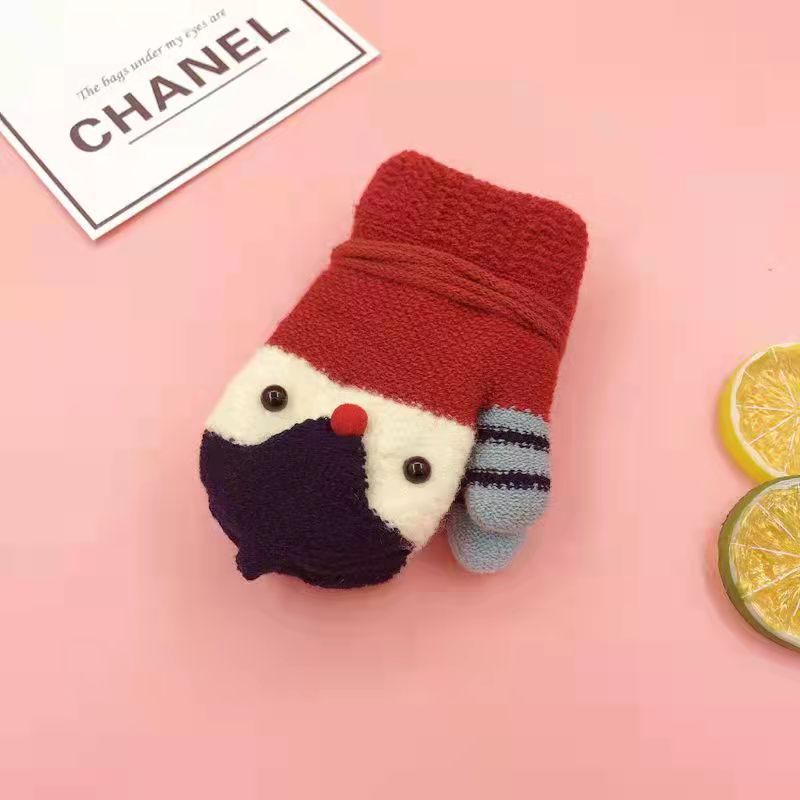 Cartoon Winter Fleece-Lined Double-Layered Bag Finger Lanyard Gloves Kindergarten Gloves 4-6 Years Old Warm Children's Gloves