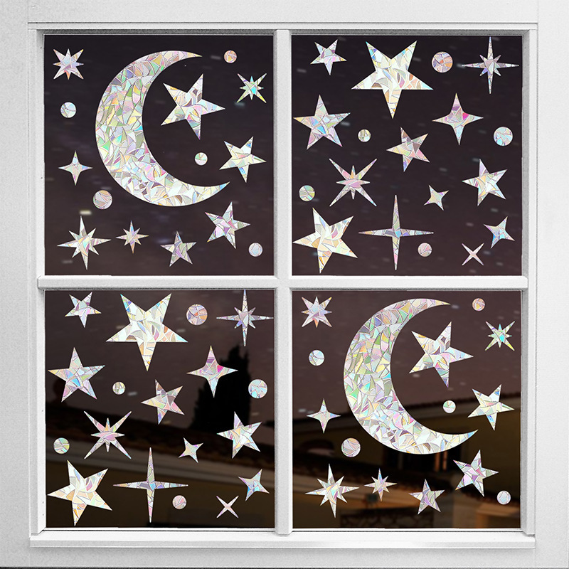 太阳捕手炫彩彩虹棱镜静电小星星月亮玻璃贴星空闪烁镭射反光贴纸