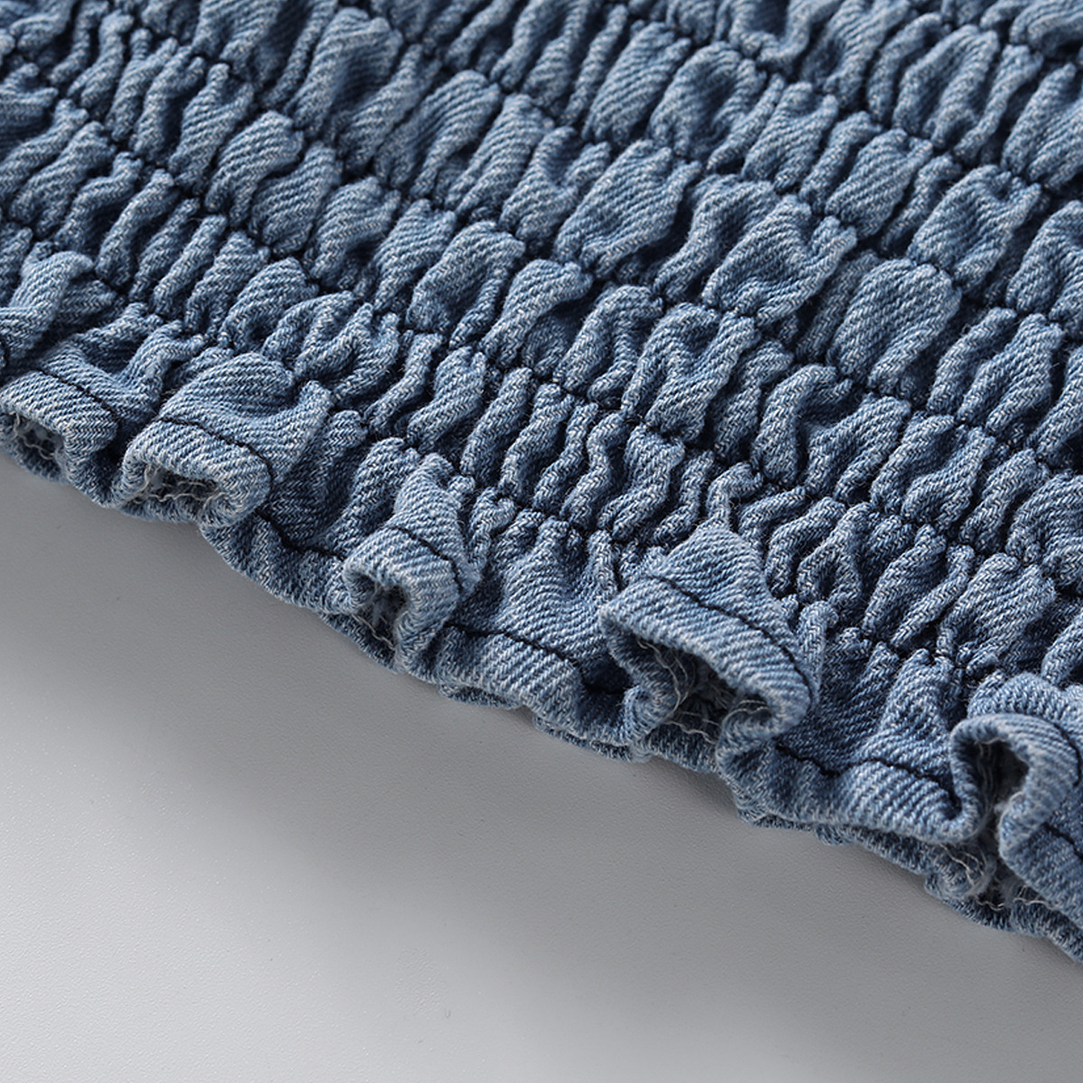 跨境外贸新品ins 女童爆款一字领打揽牛仔上衣 牛仔短裤套装