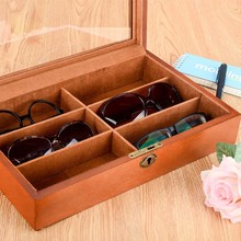 木质眼镜盒带锁墨镜近视眼镜收纳整理展示箱太阳眼镜收藏盒