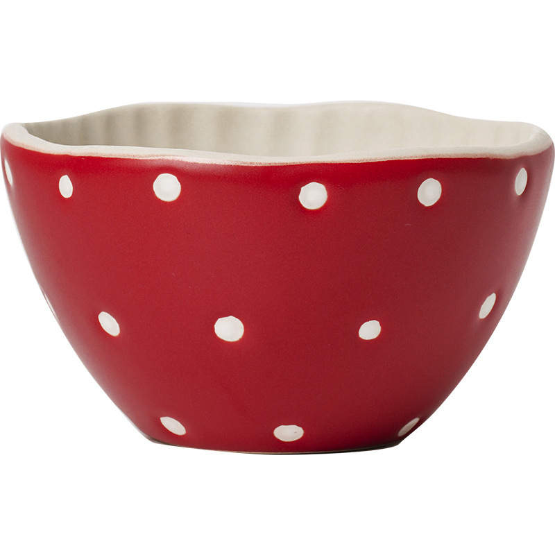 Girl's High-Looking Ceramic Red Mushroom Tableware Cup Dim Sum Plate Rice Bowl Noodle Bowl Salad Bowl Spoon Ins Style