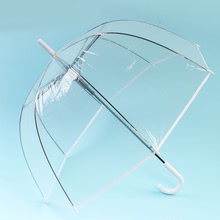 儿童抗风纯色长柄透明雨伞拱形可爱小透明伞童伞大小款可做亲子伞