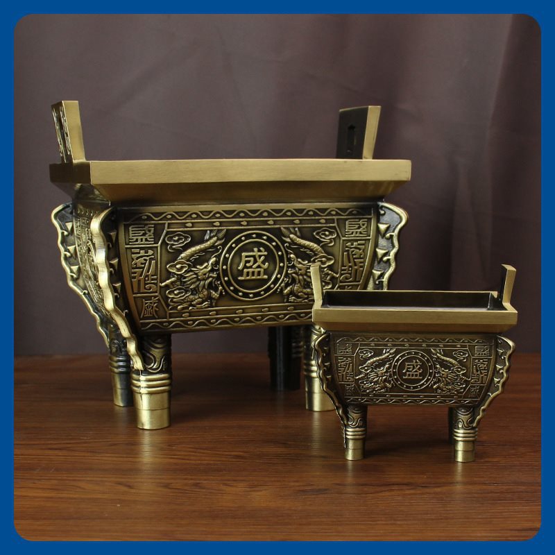 铜鼎摆件纯铜鼎炉四方鼎全铜黄铜双龙盛鼎鼎香炉特大号家用室内