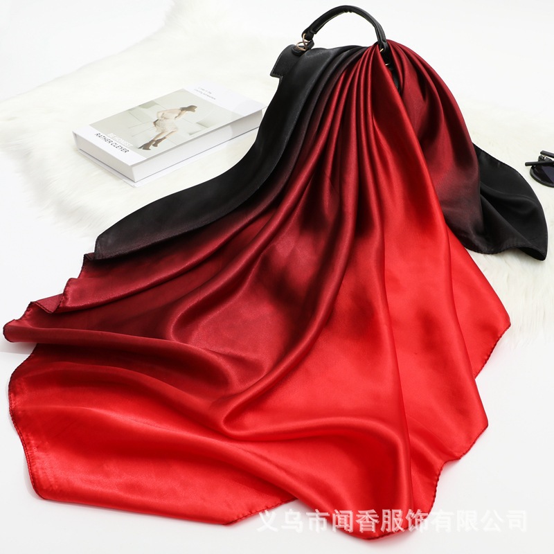 Gradient Satin Square Scarf 90cm Emulation Silk Scarf Female Ornament Scarf Neck Protection Autumn and Winter Shawl Performance Scarf