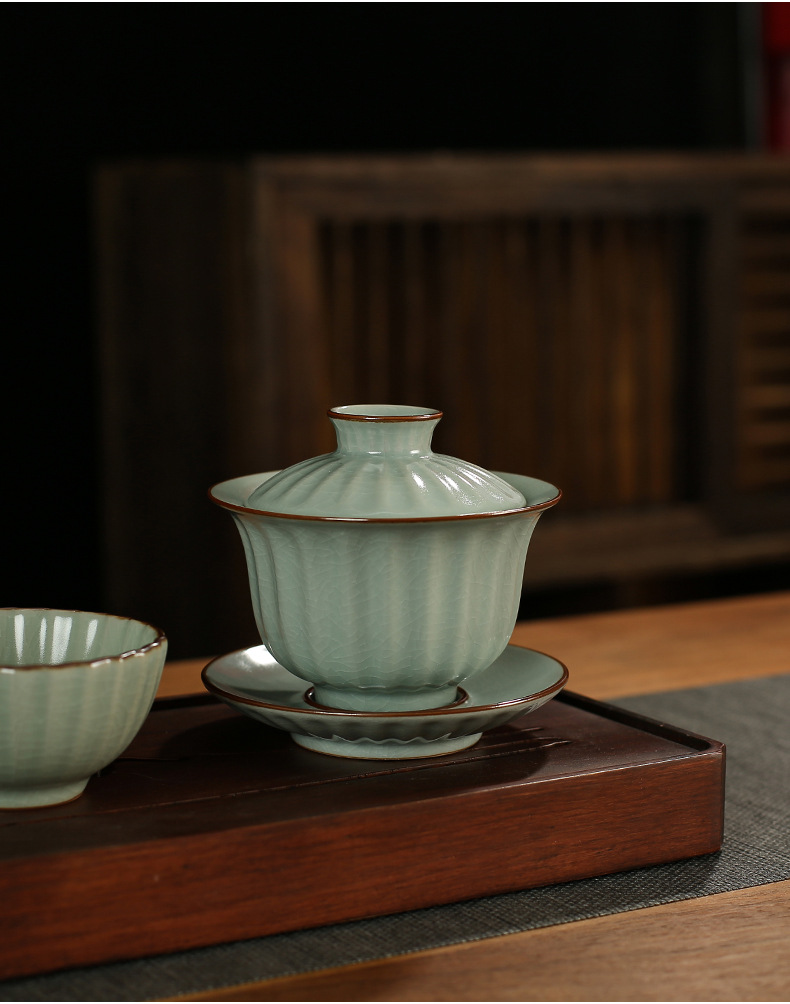 汝窑三才盖碗开片中式可养纯色功夫茶具单个家用陶瓷泡茶敬茶碗