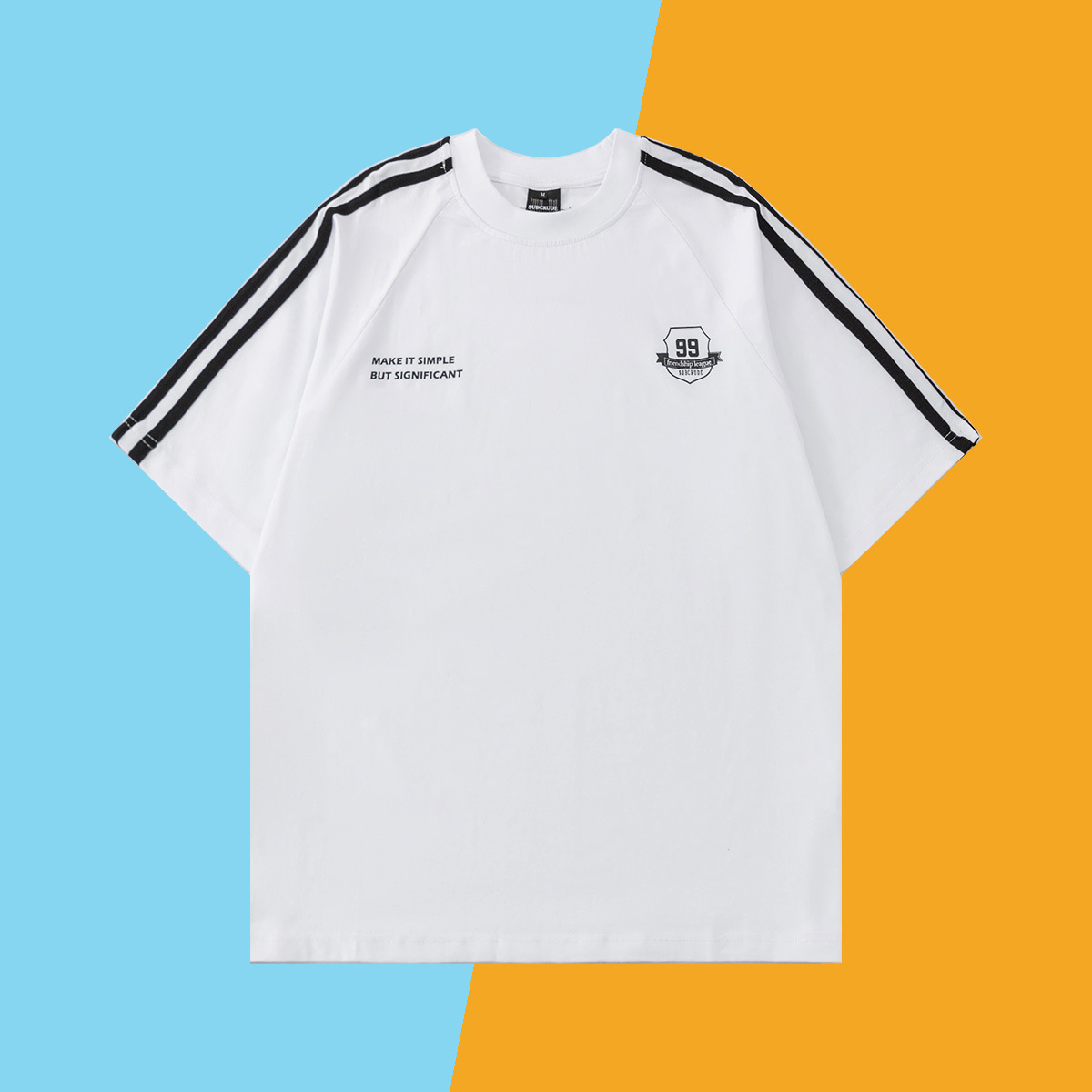 潮男女短袖t恤纯棉宽松两道杠足球运动上衣short sleeve t-shirt-阿里