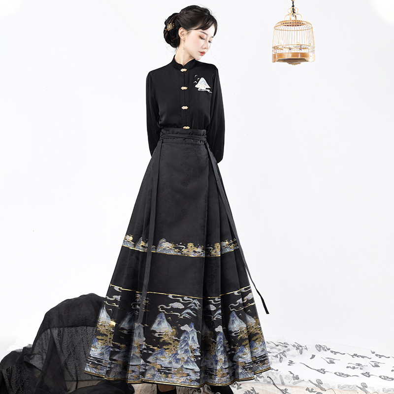 Original Design Mingyue Pine Room Photo Chinese Style Improved Han Elements Hanfu Women's Shirt Horse-Face Skirt Suit 8749 Women Clothes