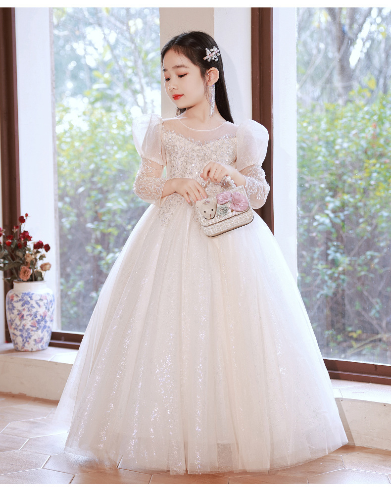 花童婚礼公主裙蓬蓬纱儿童钢琴演出服女童小女孩生日晚礼服长袖春