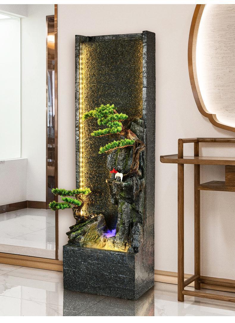 水幕墙流水屏风公司前台假山喷泉新中式酒店橱窗摆设餐厅摆件