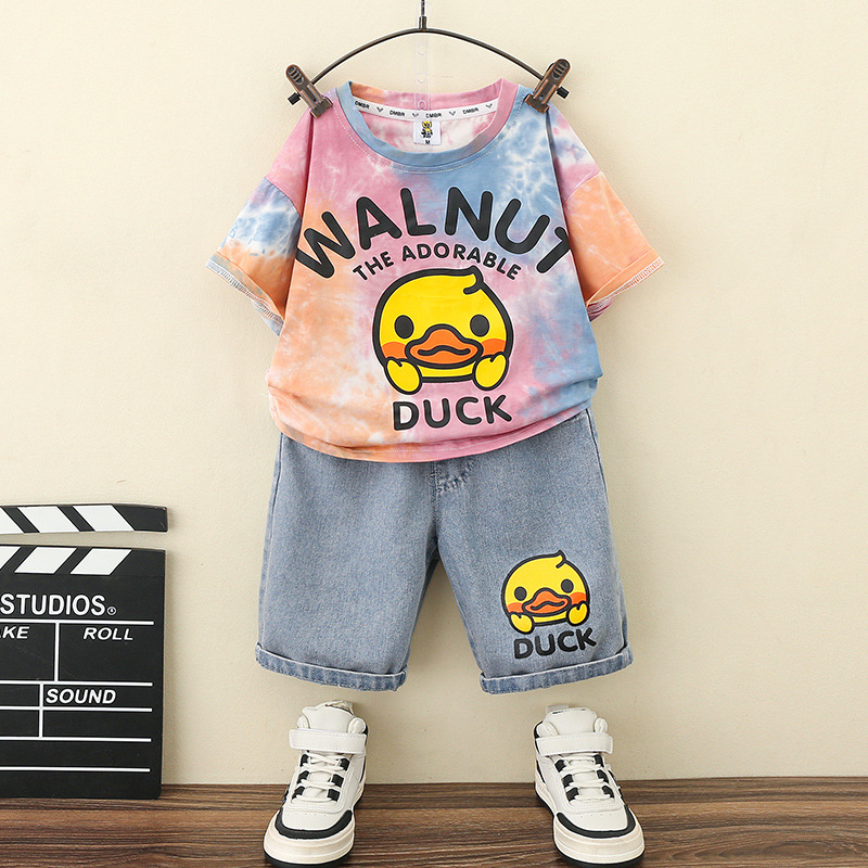 小黄鸭童装男童套装夏季2024新款痞帅儿童短袖男宝宝夏装运动衣服