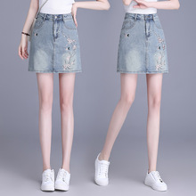 新中式牛仔半身裙女夏季2024新款高腰显瘦a字包臀裙精致刺绣短裙