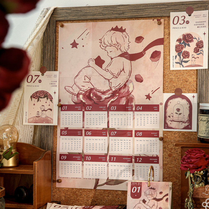 Mr. Paper 2024 365 Calendar Time Fetters Series Romantic Rose Little Prince Desktop Desk Calendar