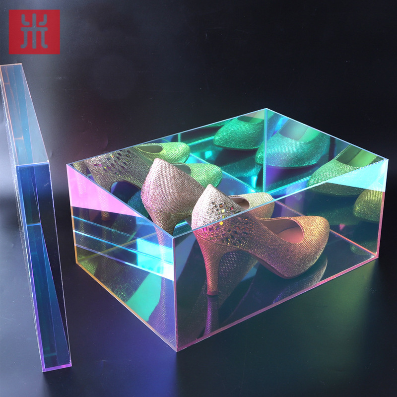 炫彩亚克力鞋盒收纳盒可视球鞋展示盒有机玻璃防尘密封天地盖