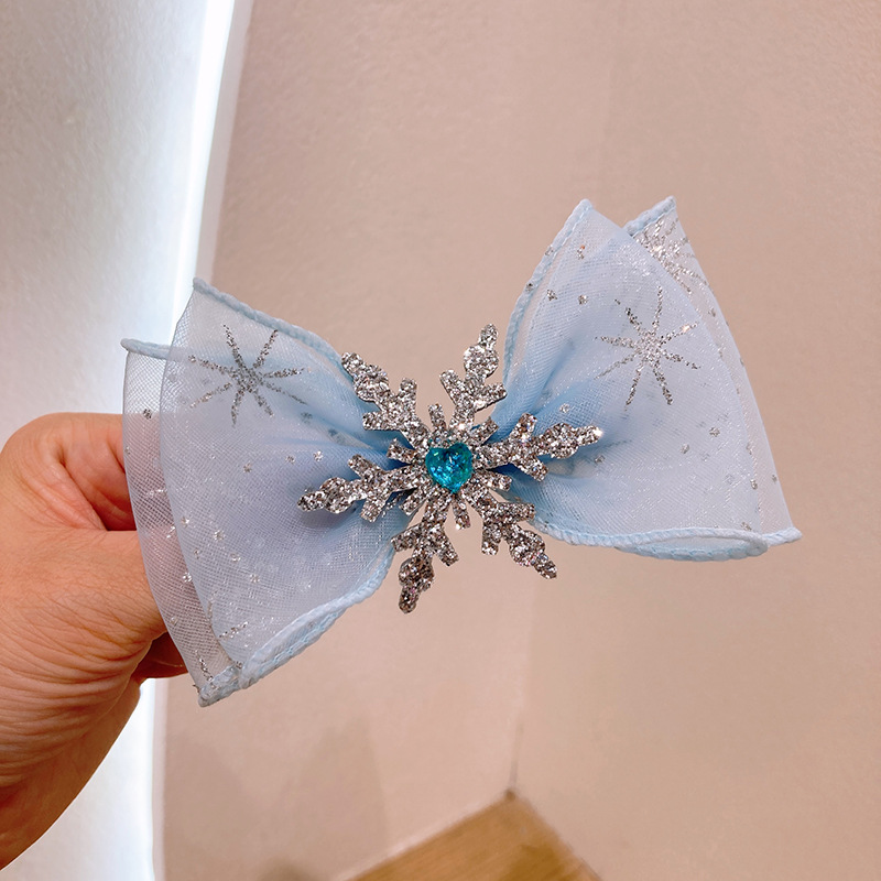 冰雪公主发夹艾莎蝴蝶结顶夹头饰雪花发卡小女孩头花韩版儿童发饰