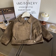 韩版女童皮衣外套春秋季童装新款宽松翻领儿童机车服夹克上衣跨境