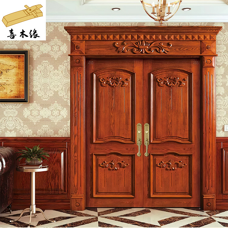 上海实木门原木双开门欧式豪华别墅隔音原木橡木中式复古对开