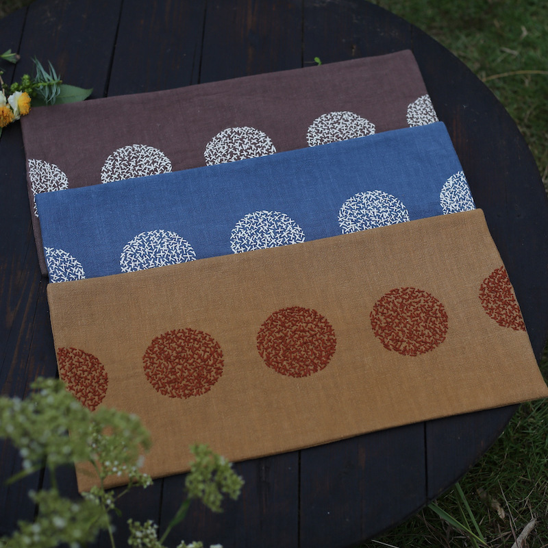 手工刺绣日式圆形棉麻刺子绣乱绣茶席布干泡盘禅意茶道布艺置物垫