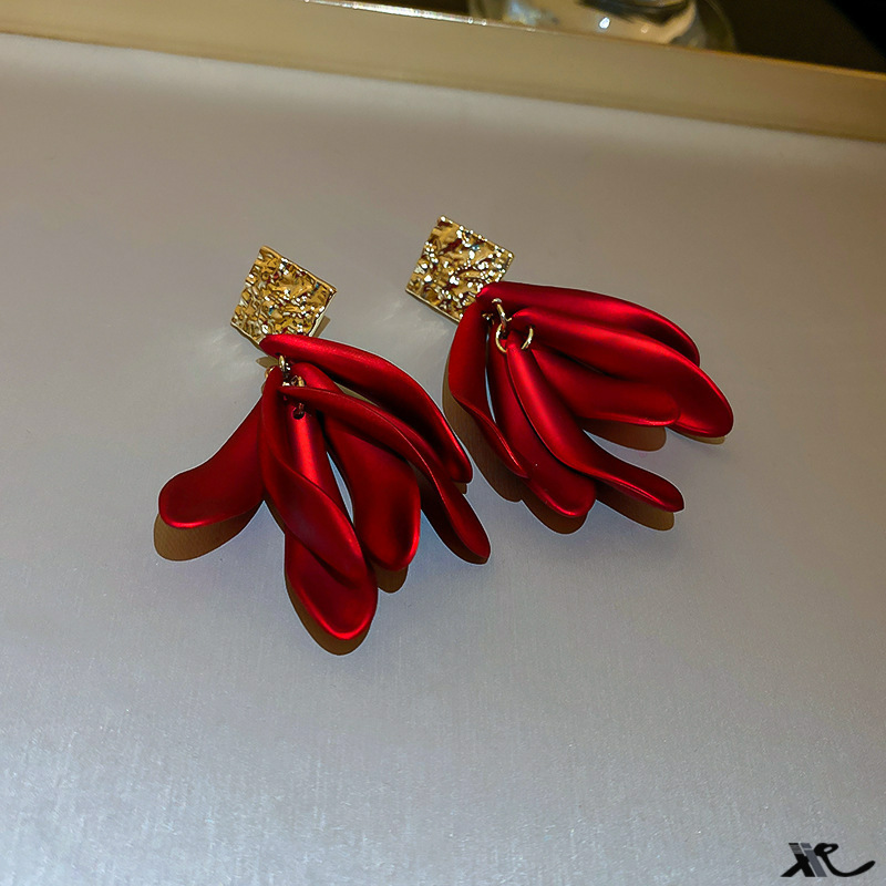 Silver Needle Red Bow Rhinestone Pearl Tassel Earrings French Style High Sense Ear Studs Earrings Internet Celebrity Earrings for Women