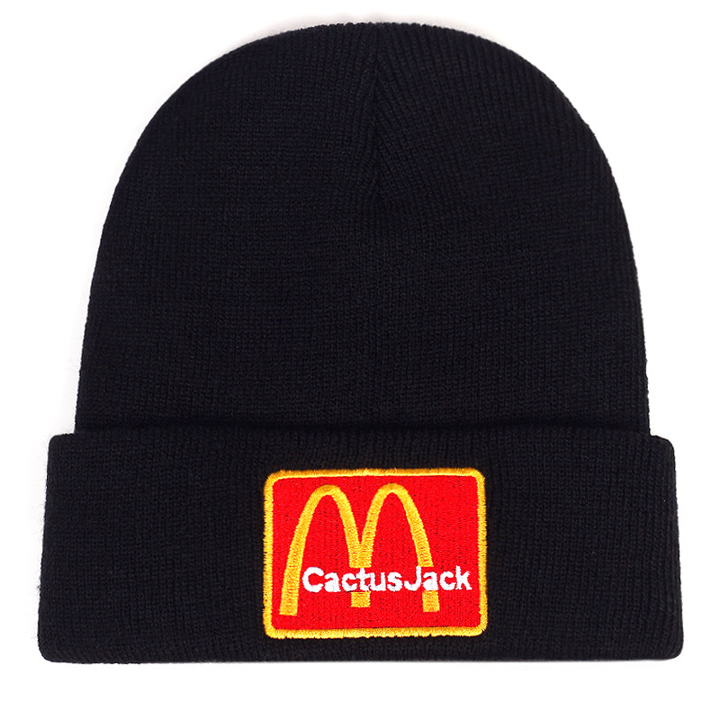 travis scott麦当劳联名秋冬季毛线帽子男女 字母潮流保暖针织帽