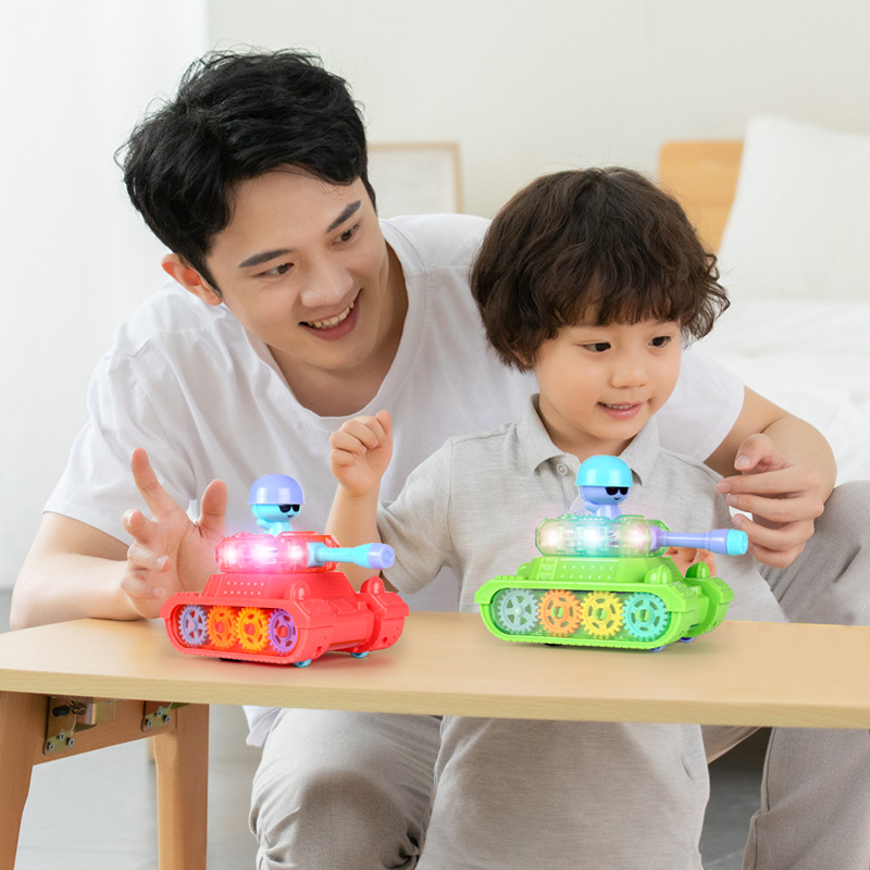 Wholesale New Cross-Border Children's Fun Educational Toys Inertia Universal Doll Light Tank Cartoon Toy Car