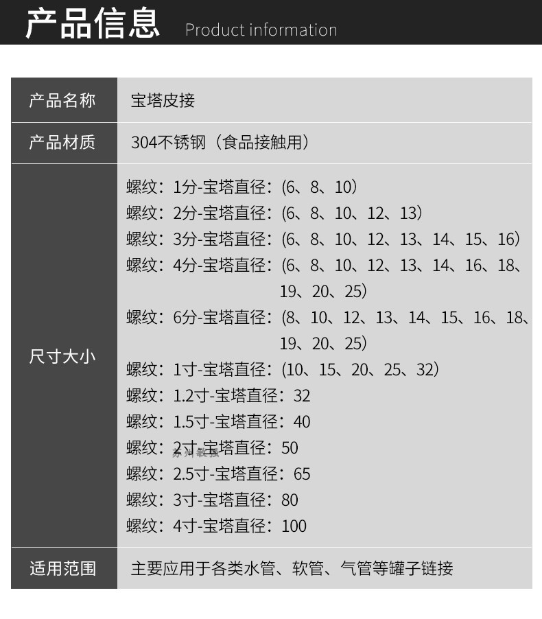 304不锈钢六角宝塔/水管接头/软管接头/1分2分3分4分6分1寸2寸半