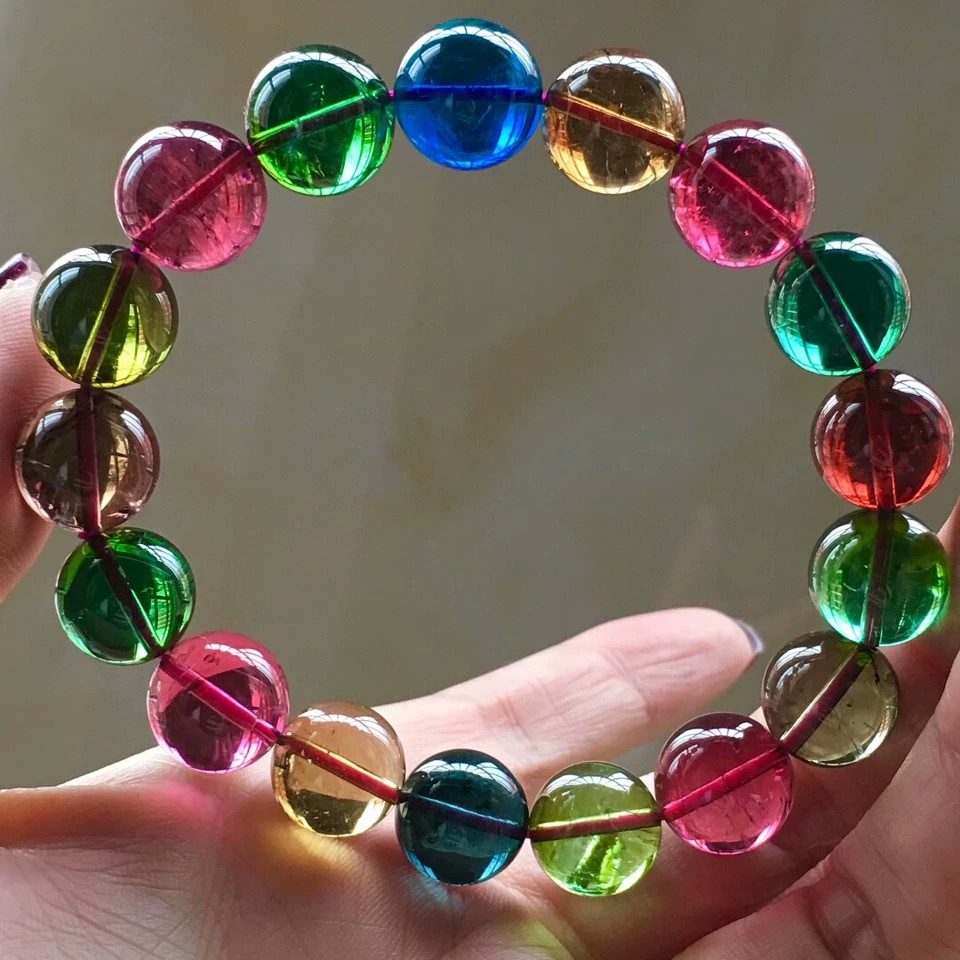 巴西老矿纯天然正品7a级纯净体碧玺手链女碧玺手串三圈碧玺项链