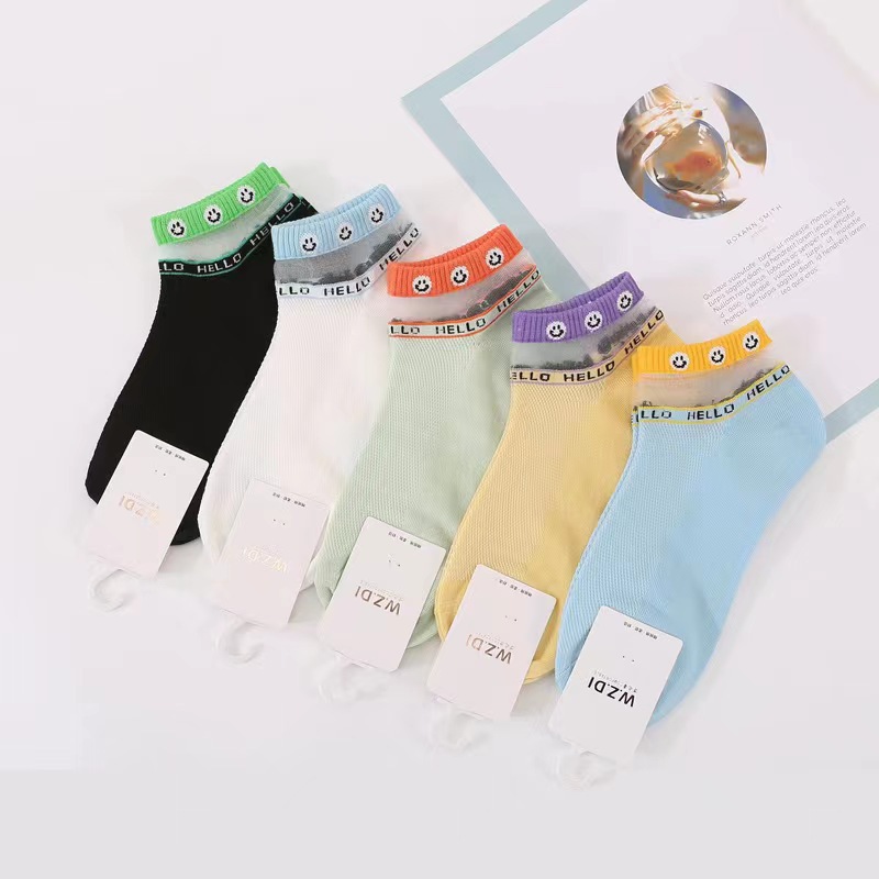 2023 Spring New Japanese and Korean Crystal Silk Cotton Stitching Short Socks Women's Trendy Spun Glass Cotton Socks Wholesale