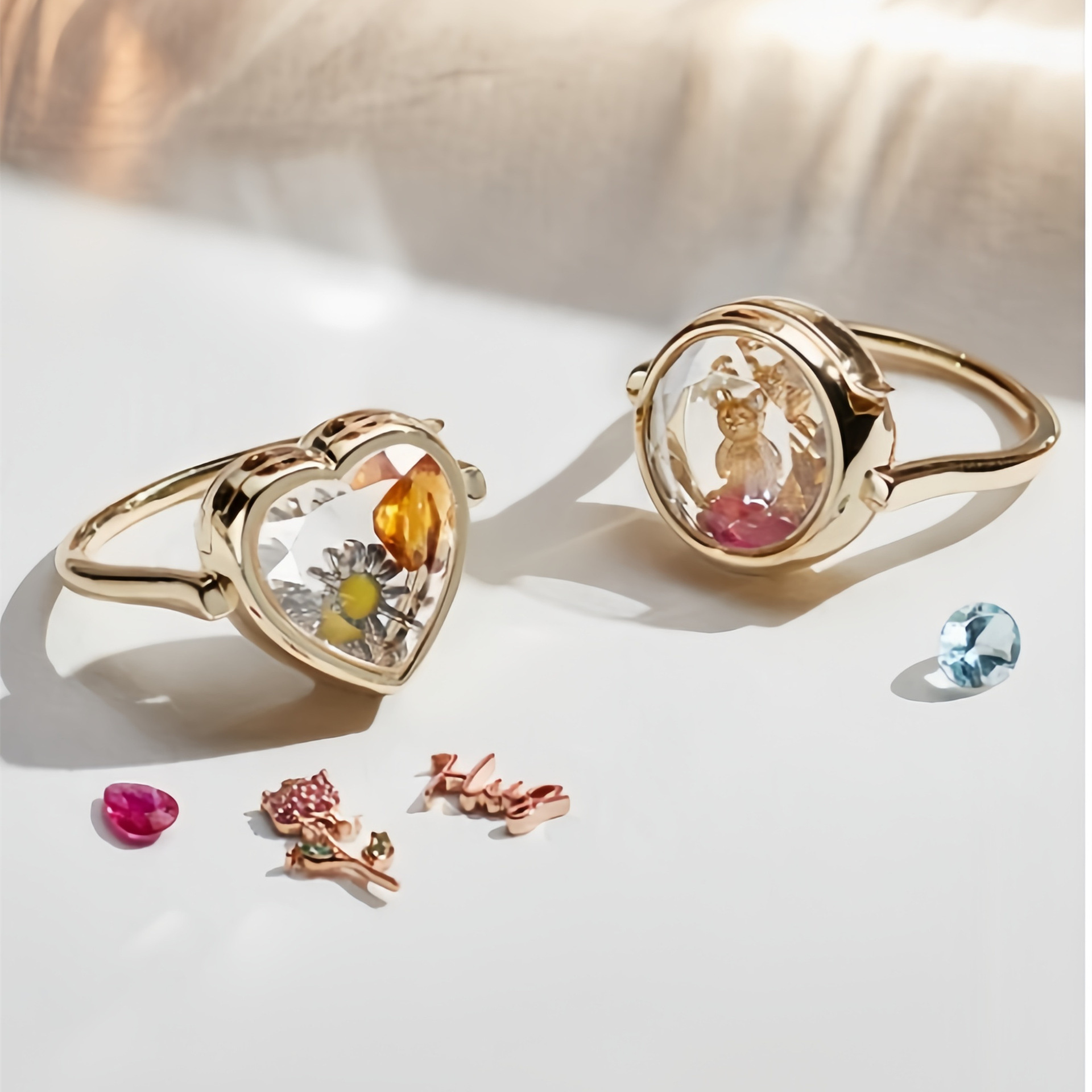 欧美跨境热卖12月生辰石爱心圆形盒子戒指多彩锆石配件