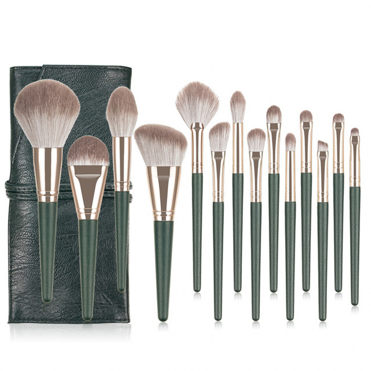 14 PCs Green Cloud Makeup Brushes Suit Super Soft Powder Brush Eye Shadow Blush Brush Cangzhou Beauty Tools Full Set Wholesale