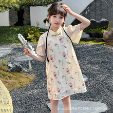 新中式女童夏装2024洋气时髦大童新款儿童国风复古旗袍古典连衣裙