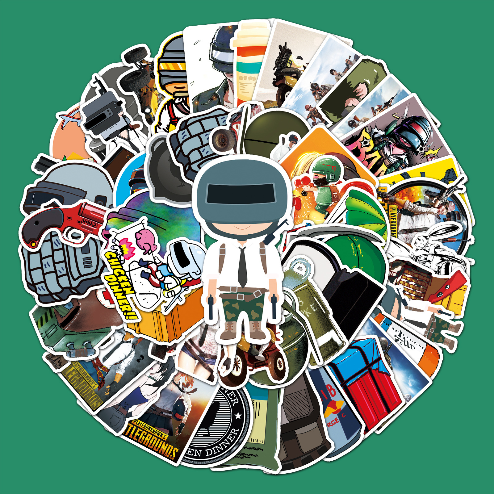 50张绝地求生卡通涂鸦贴纸行李箱滑板车吃鸡冰箱汽车装饰手机贴纸