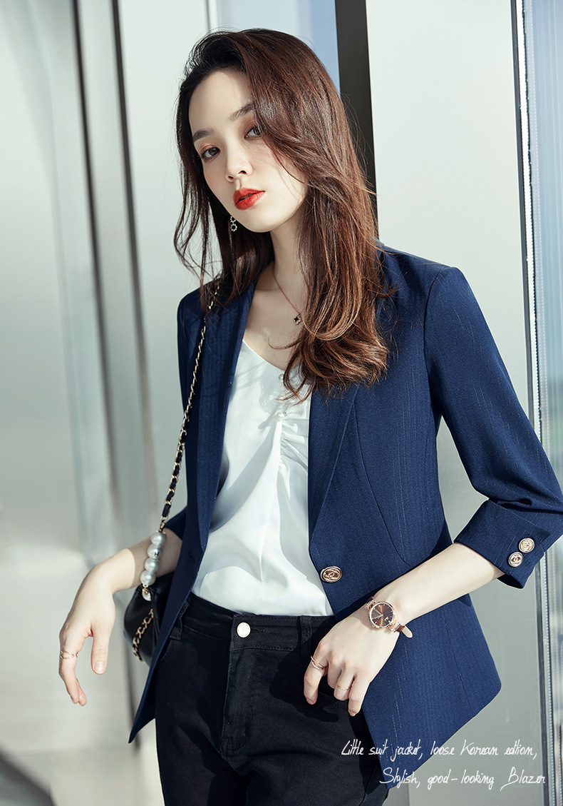 蓝色西装外套女2021新款春季韩版时尚气质修身休闲薄款小西服上衣