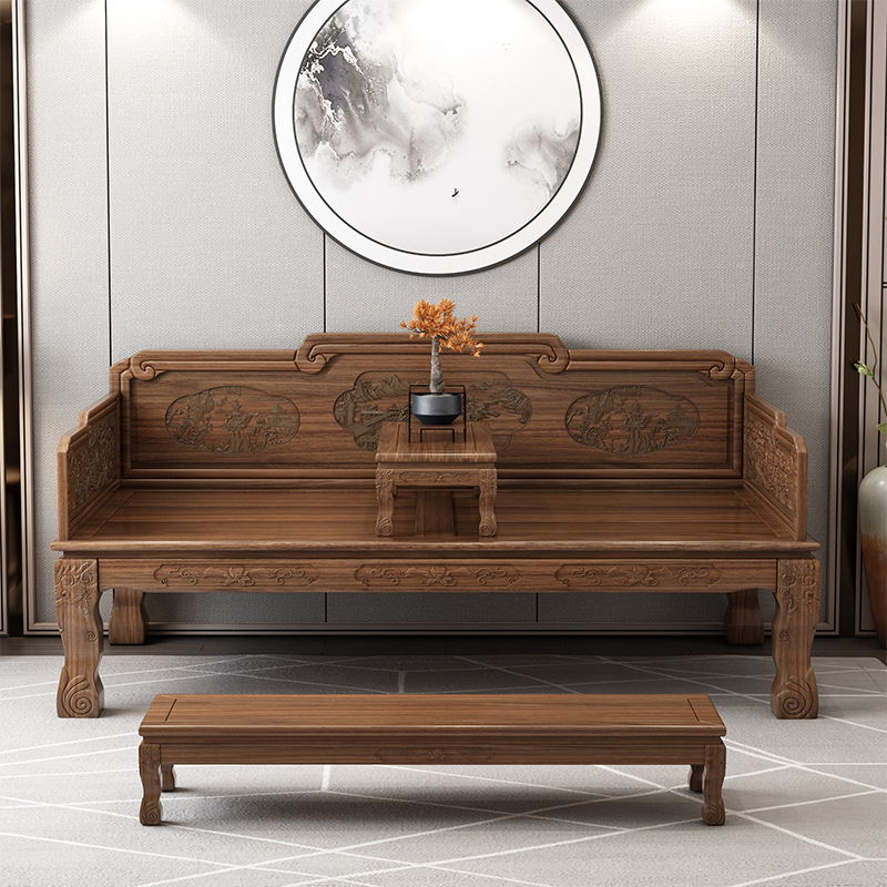 新中式实木罗汉床家用小户型床榻民宿禅意沙发客厅贵妃榻榆木简约