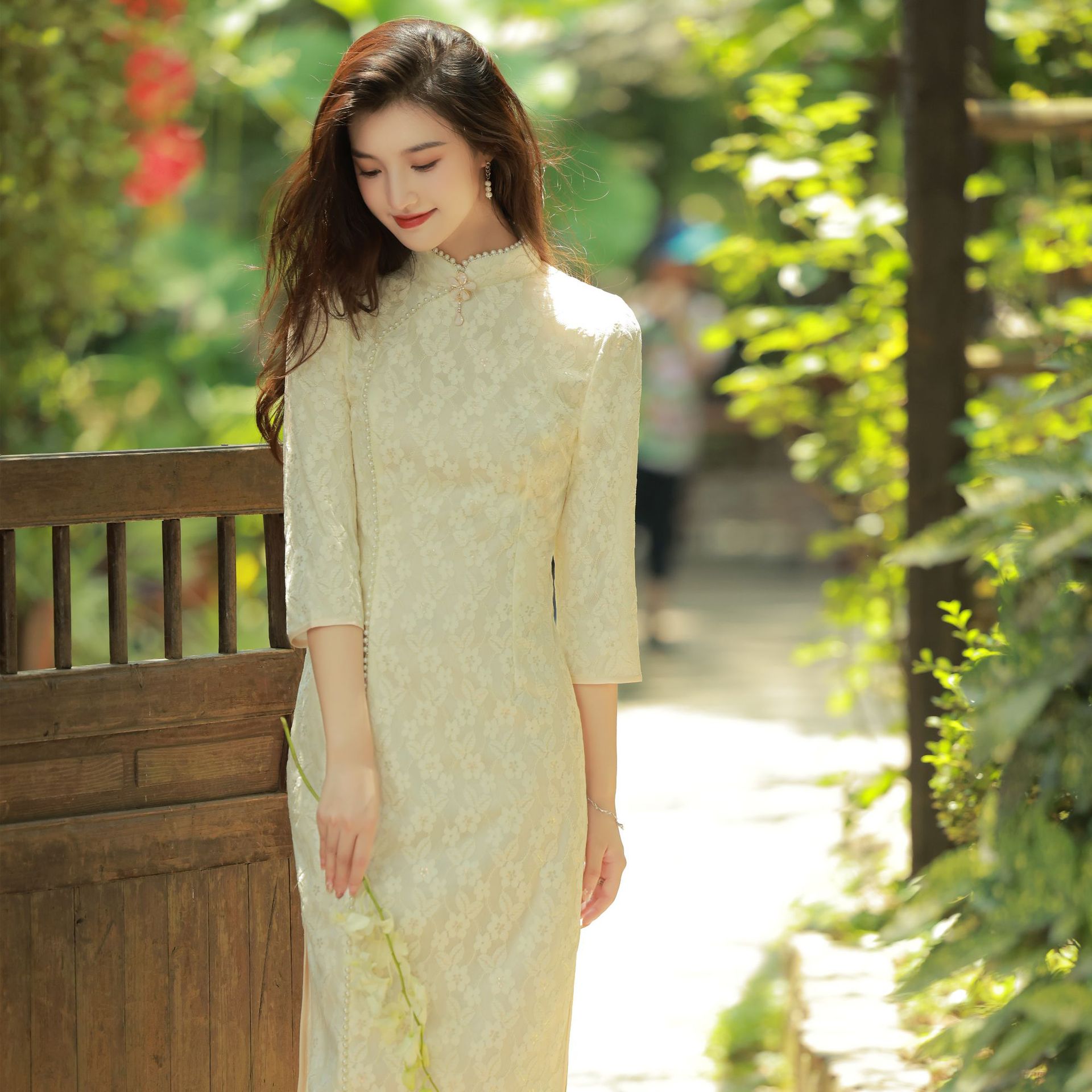 苏锦唐秋季新款复合蕾丝旗袍港风少女文艺清新日常改良旗袍连衣裙
