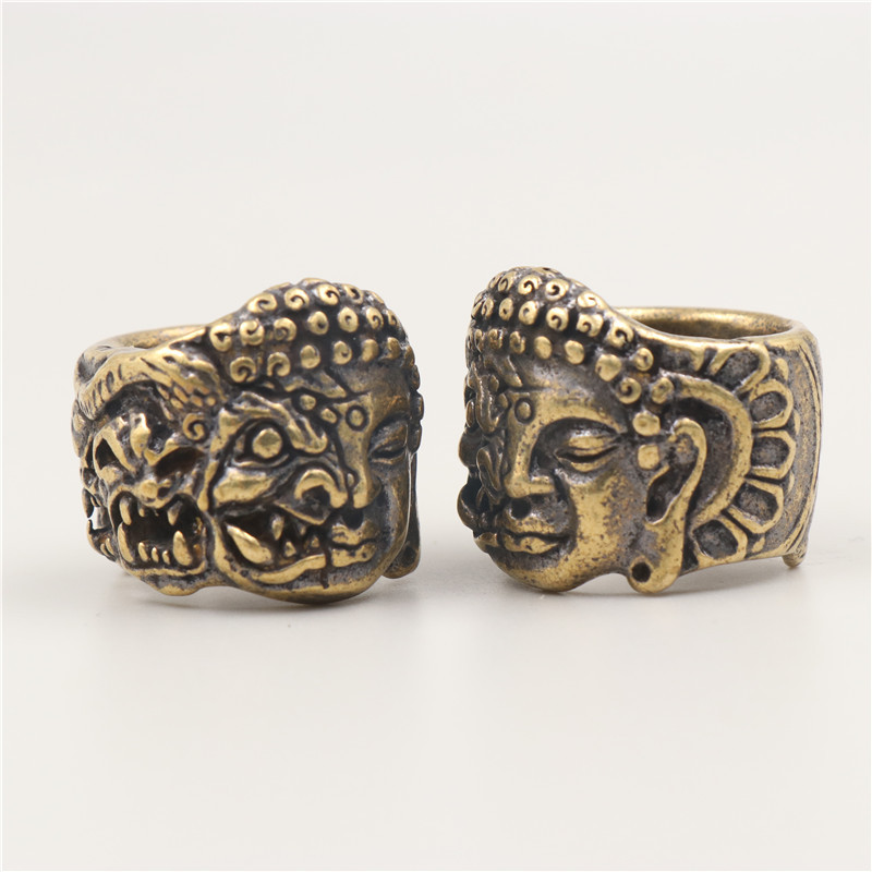 黄铜做旧半魔半佛戒指厂家直供纯铜戒指男发财戒指民族风戒指批发