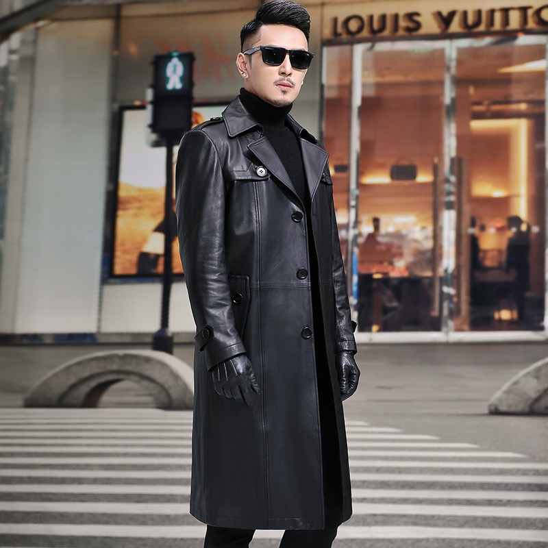 海宁真皮皮衣男长款过膝绵羊皮风衣爸爸外套冬可脱内胆软皮皮大衣
