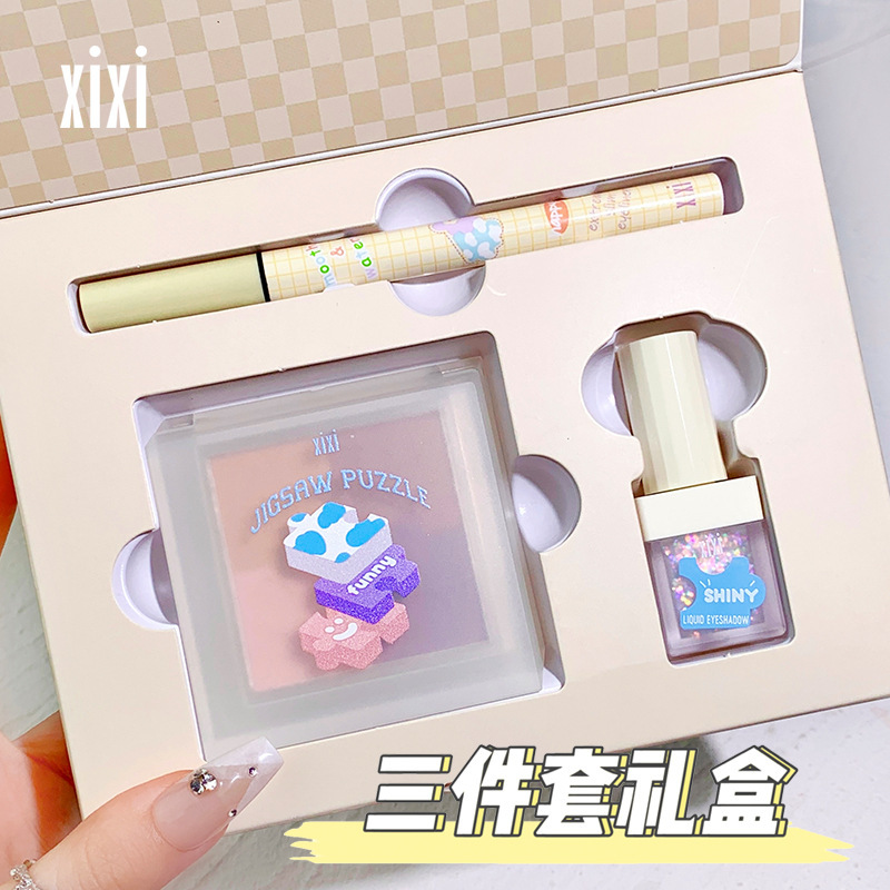 Xixi Fun Puzzle Makeup Gift Box Low Saturation Matte Diamond in the Debris Eye Shadow Smooth Eyeliner Liquid Eye Shadow Set