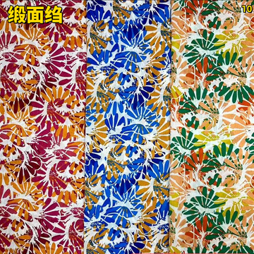 新款2024大花雪纺缎面绉印花布料 女装连衣裙 女装衣服装面料现货