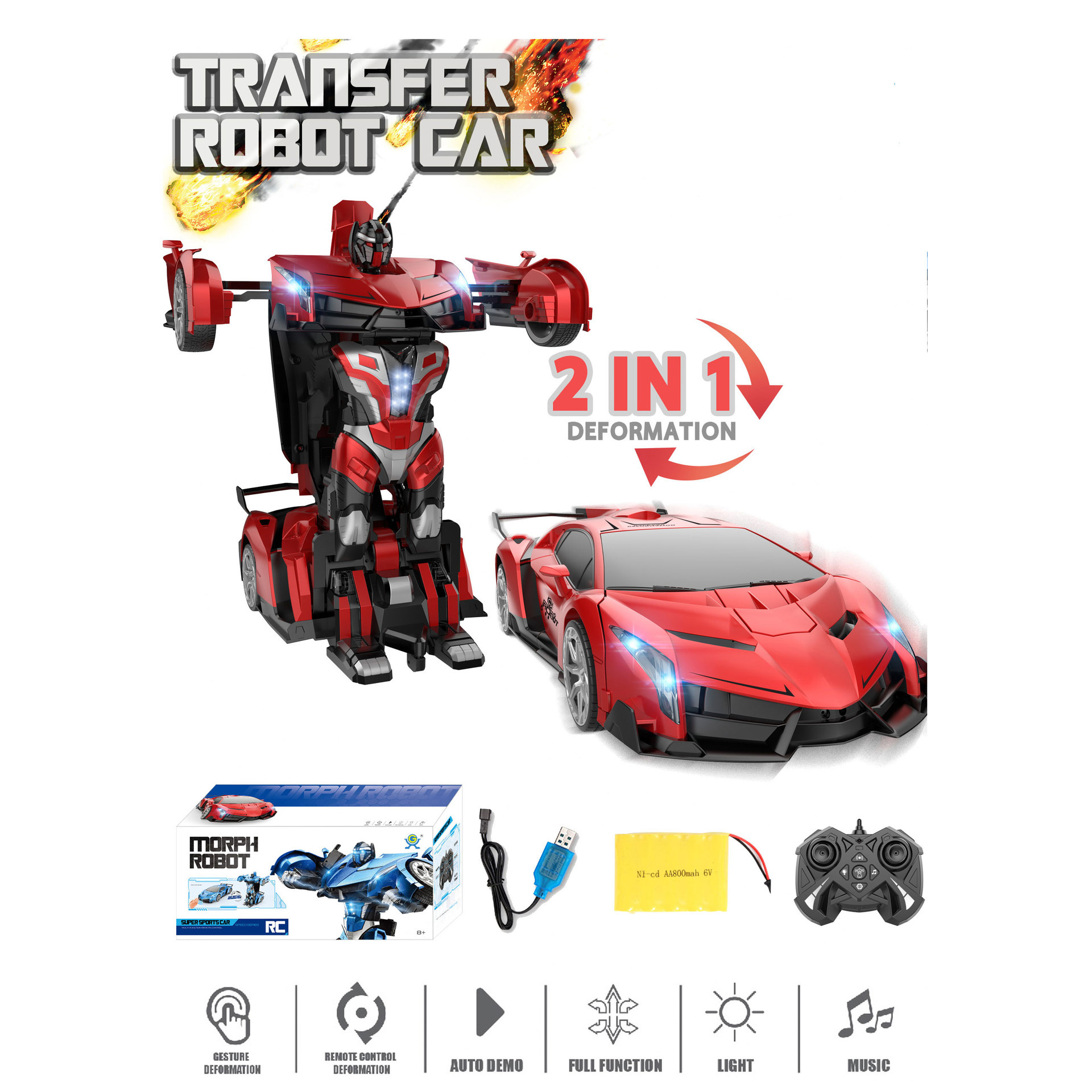 Induction Deformation Remote Control Robot 1:10 Remote Control Toy Machine Car Wireless Remote-Control Automobile Racing Car Children's Toy