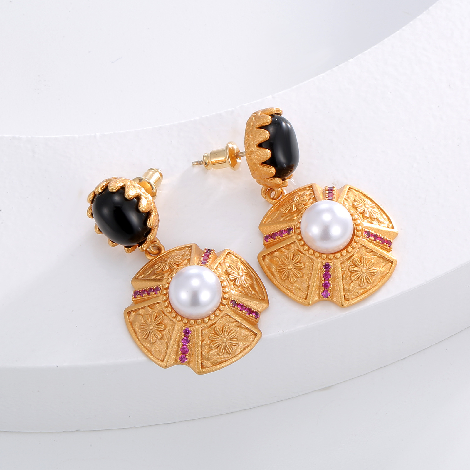 优雅复古名媛耳饰s925银针中古饰品高级感亚马逊爆款欧美珍珠耳环