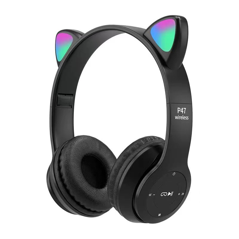 [Hot] Cross-Border P47m Cat Ear Headset Bluetooth Headset Luminous Magic Light Subwoofer Wireless Headset