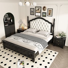 实木床现代简约美式轻奢实木床1.5米床家用1.8米网红婚床高箱储物