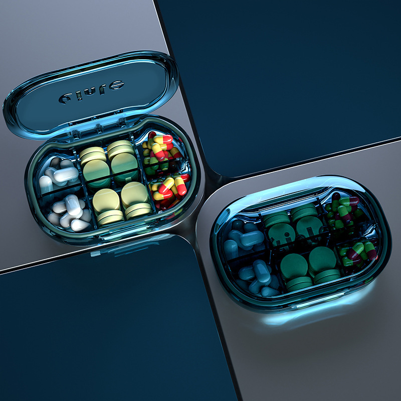 Factory Pill Box Charging Grid Storage Box Portable Portable Travel Sealed with Lid Transparent Pill Box Mini