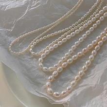 高品质稀有镜面强光天然小米珍珠简约气质素银锁骨链项链超细轻奢