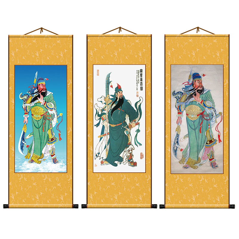 s228关羽关公关圣帝君武画像玄关办公室书房丝绢装饰画壁画山