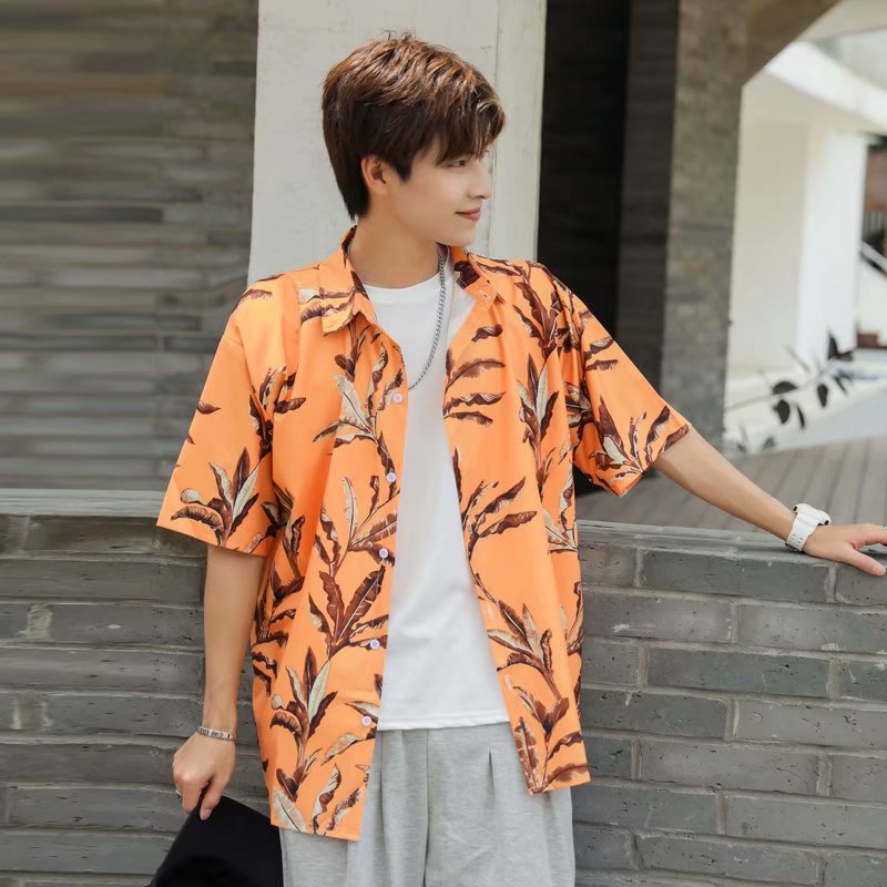 2021花衫衬男夏季夏威夷风沙滩裤男宽松休闲短袖花衬衫五分裤潮流