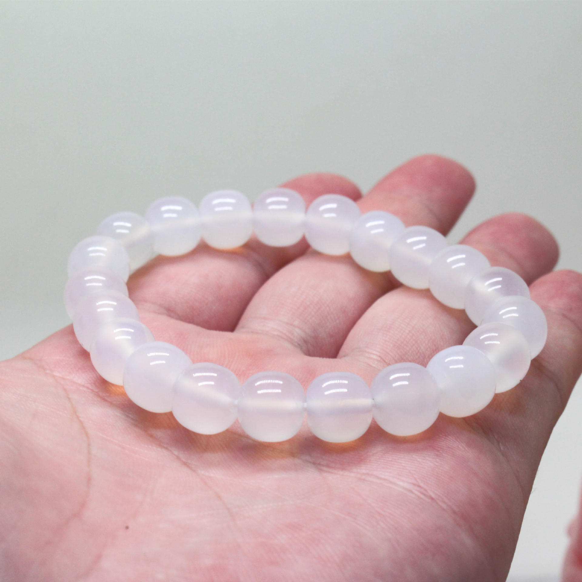 天然白玛瑙荔枝冻老型珠单圈手串成色精品直播首选白玛瑙老型珠
