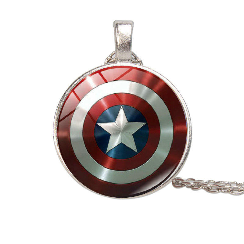 跨境新品漫威系列美国队长超人侠蝙蝠侠徽章时光宝石银色吊坠项链